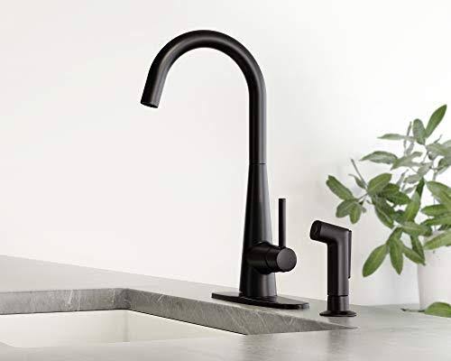 Moen 7870BL Sleek One-Handle High Arc Kitchen Faucet with Side Spray, Black Matte