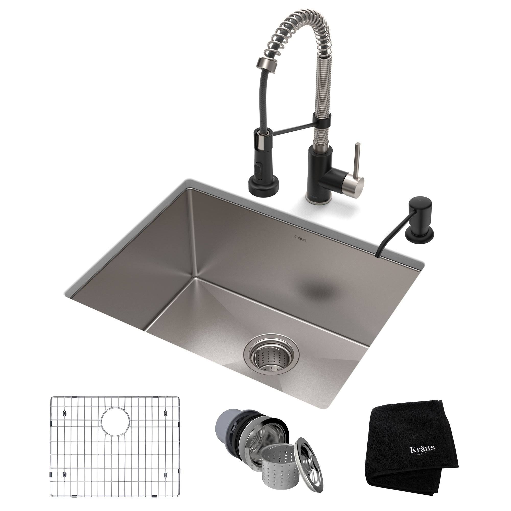 Kraus Standart Pro 23x22 Undermount Kitchen Sink + Faucet Combo - Stainless Steel/Matte Black
