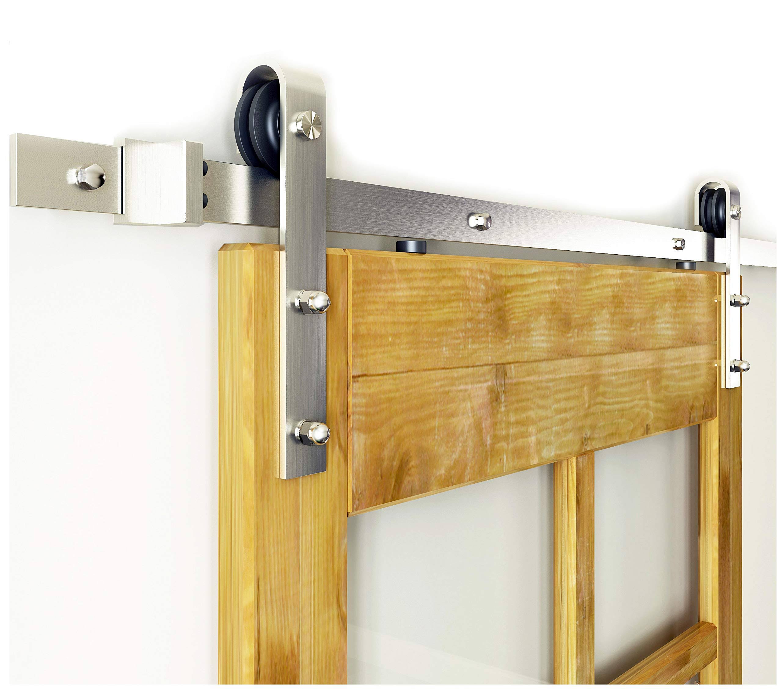 DIYHD 5ft Brushed Nickel Steel Sliding Barn Wood Hardware for Small Track Single Door Kit