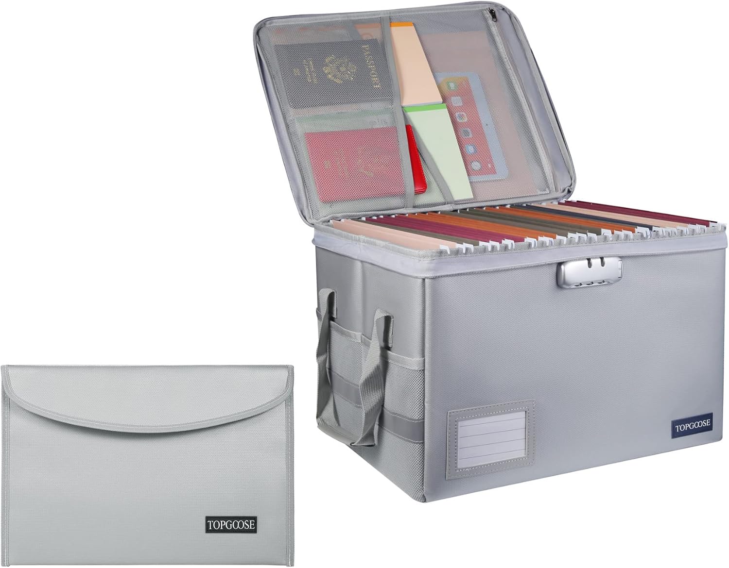 File Box Fireproof Box with Lock,TOPGOOSE File Storage Organizer Anti-Static Box,Collapsible Fireproof Document Box Filing Box with Handle,Portable Home Office Safe Box for Hanging Letter/Legal Folder Pack of 2