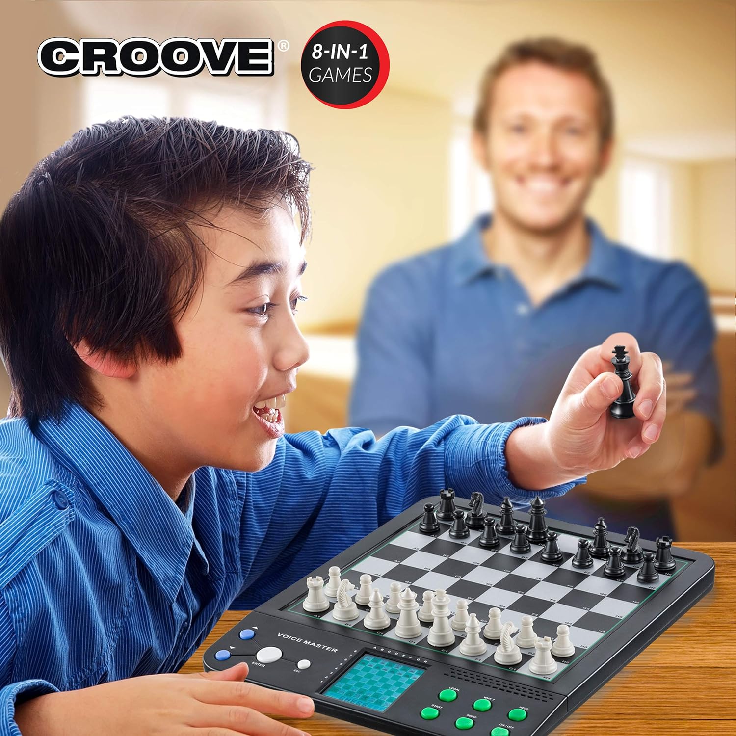 Croove Electronic Chess and Checkers Set with 8-In-1 Board Games, For Kids To Learn and Play Pack of 2