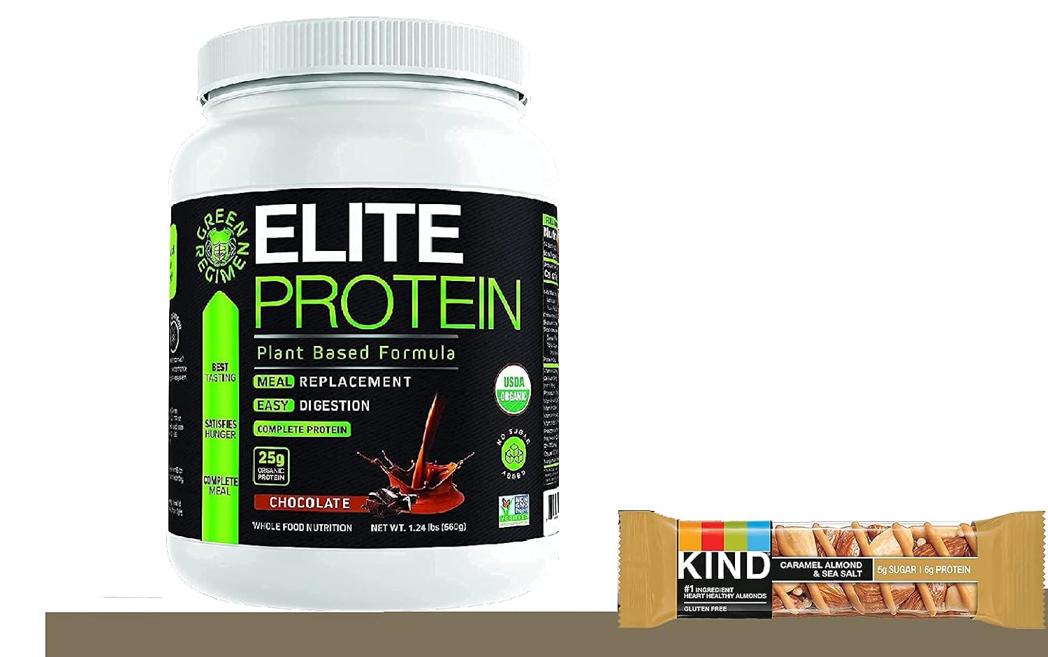 Elite Protein Powder - Vegan, Organic Plant Based Protein Powder, Pea and Hemp Protein, Muscle Recovery and Meal Replacement Protein Shake with 12 Kind Protein Bars (Chocolate - 1.24 lbs) Pack of 2