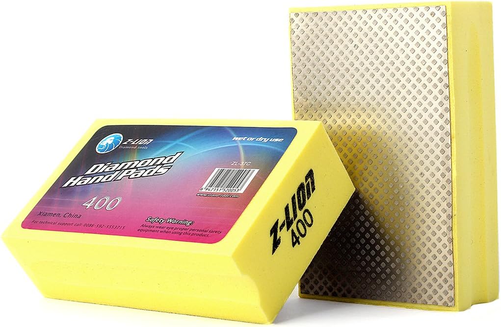 Z-Lion Diamond Hand Polishing Pads Long Working Life Extremely Sharp for Glass Granite Marble Stone Ceramic,Electroplated Hand Sanding Blocks Pack of 4