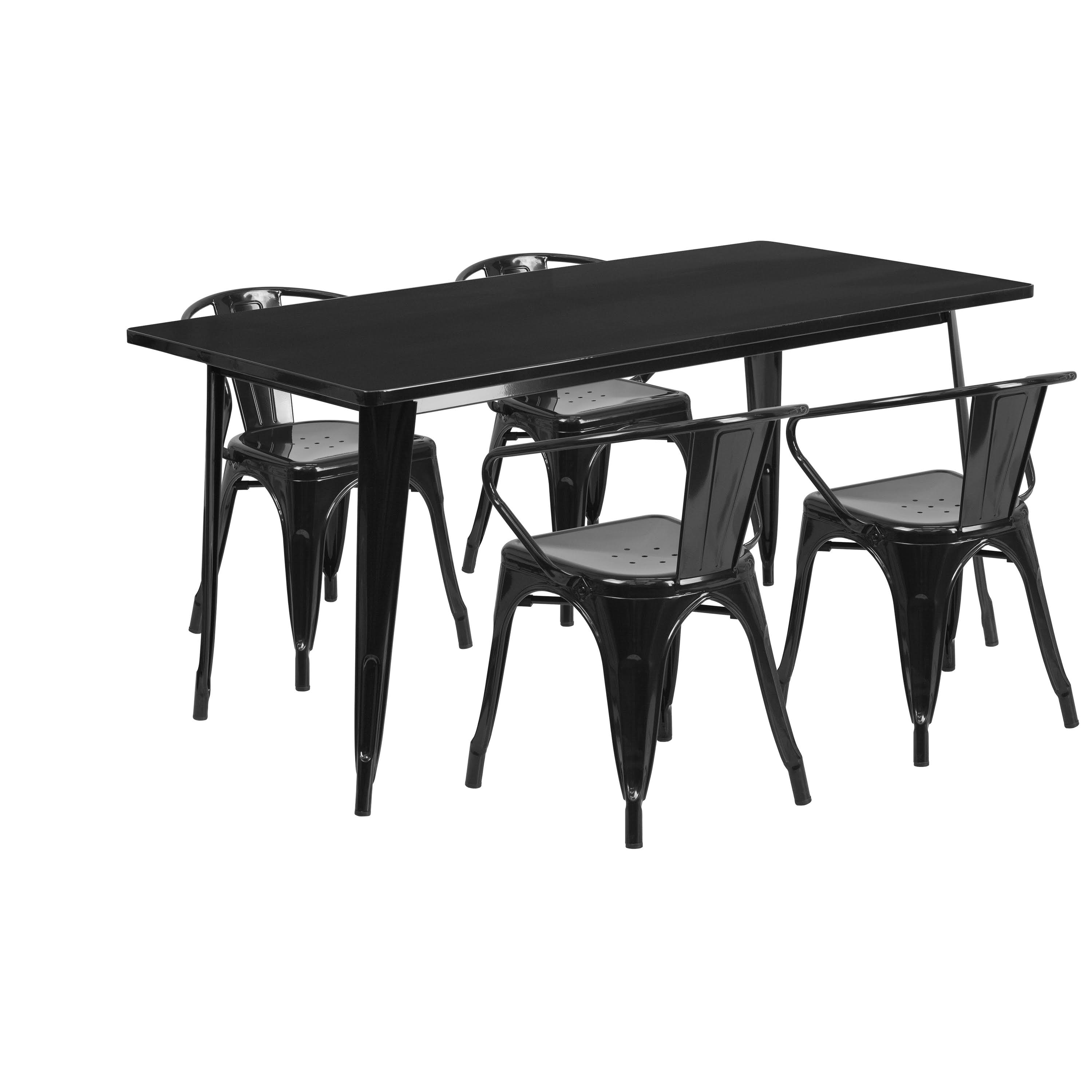 Flash Furniture Rectangular Black Metal Indoor Outdoor Table Set with 4 Arm Chairs