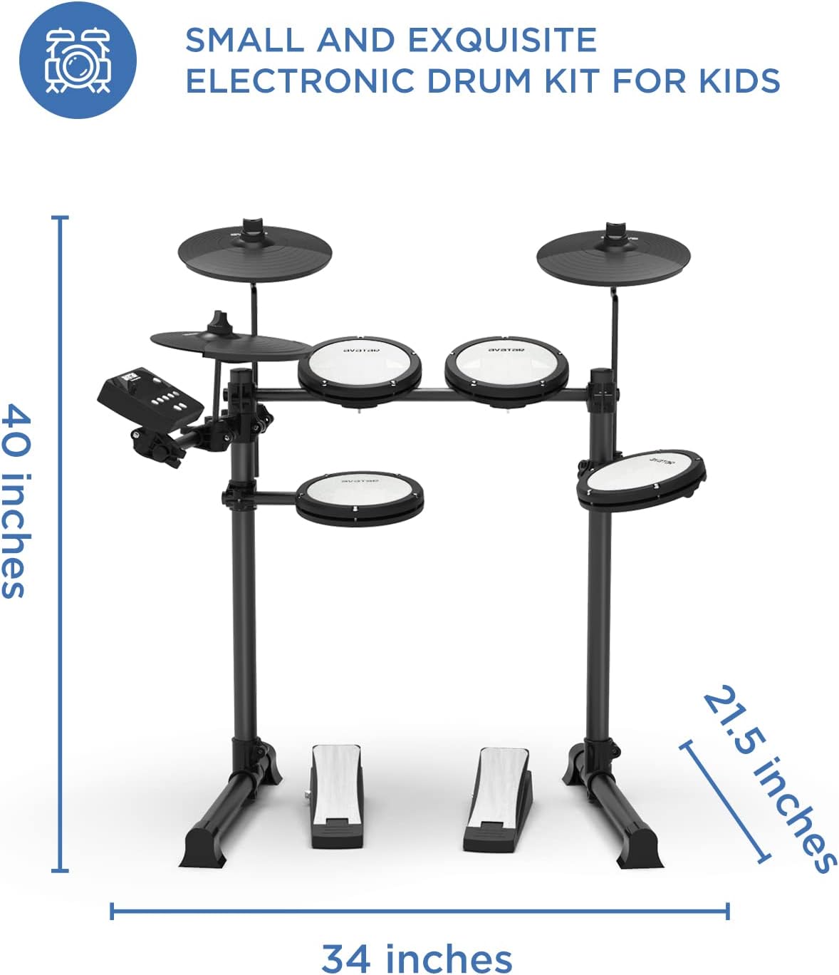 HXW SD51-2 Mesh Electronic Drum Set for Kids Professional 8-piece Junior Electric Kit, with 251 Sounds, Stable Racks, Drum Sticks