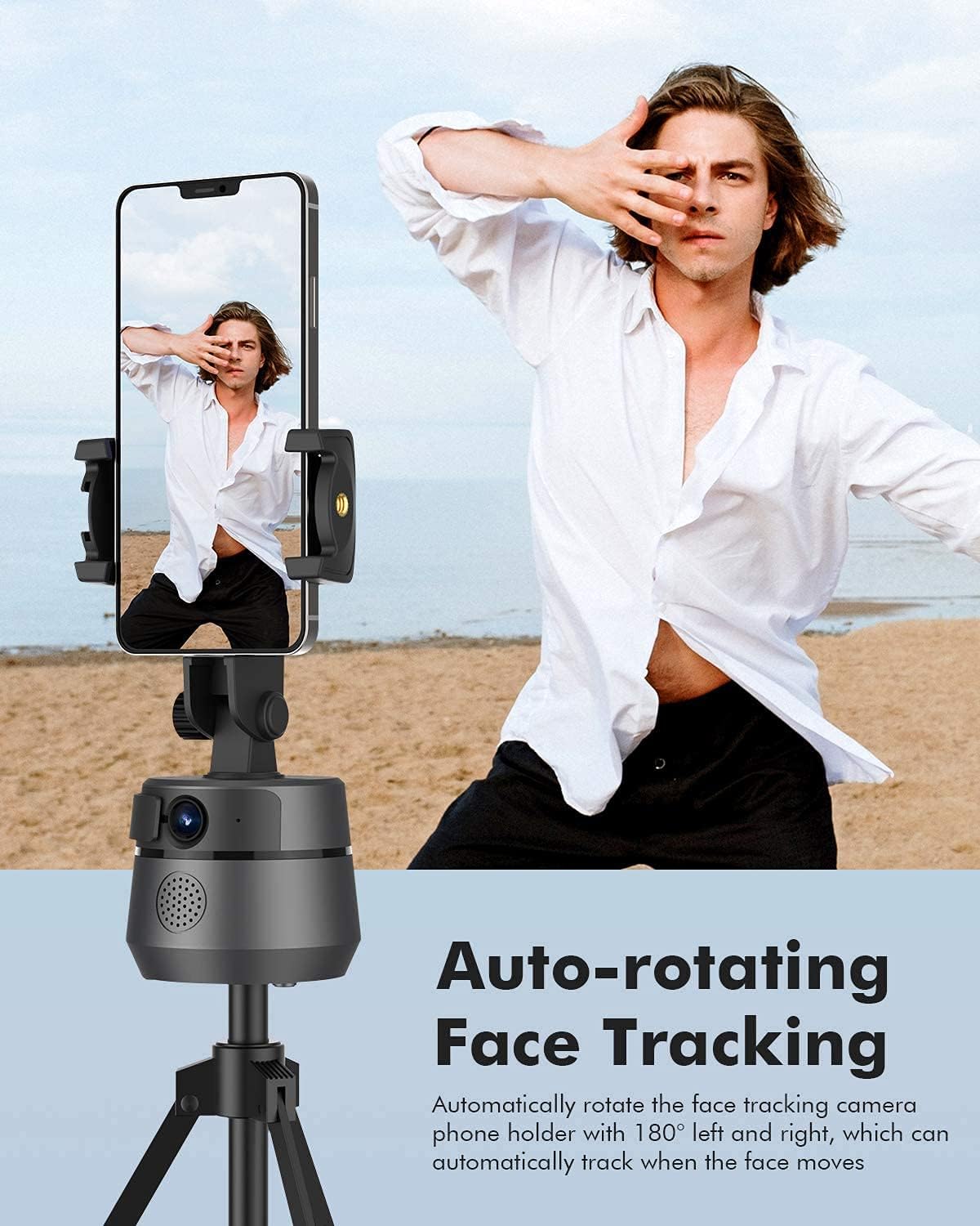 Auto Face Tracking 1080P Webcam with Microphone Tripod and Privacy Cover, 360° Rotation Shooting Mount Phone Holder for Vlog, Live Streaming, Video Conference, No App Required (Grey) Pack of 2