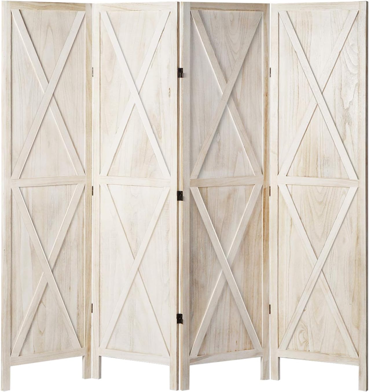 oneinmil 4 Panel Wood Room Divider, 5.8 Ft Tall Folding Privacy Screens Room Divider, Freestanding Partition Wall Dividers, Rustic Barnwood, White