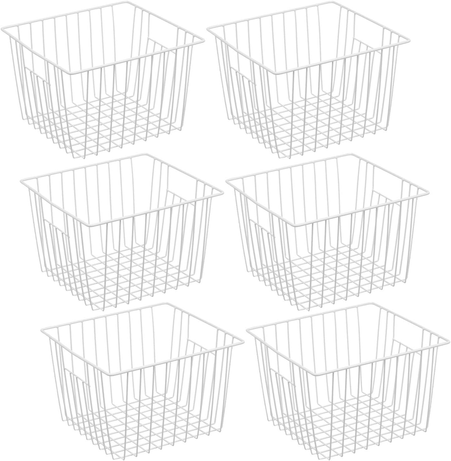 iPEGTOP Deep Refrigerator Freezer Baskets, Wire Storage Basket Bins Organizer Large Household with Handles for Kitchen, Pantry, Freezer, Cabinet, Closets, Set of 6, White Pack of 2