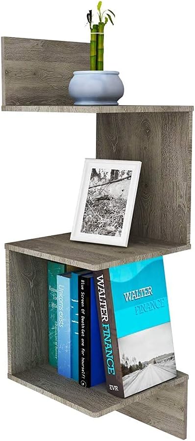 Capelli Hanging Square Corner Wall Shelf Elegant Shelf with Three Levels - 3 Levels Zig Zag Floating Wall Mount - Strong Wooden Corner Shelf Storage Organizer (Rustic Oak) Pack of 2