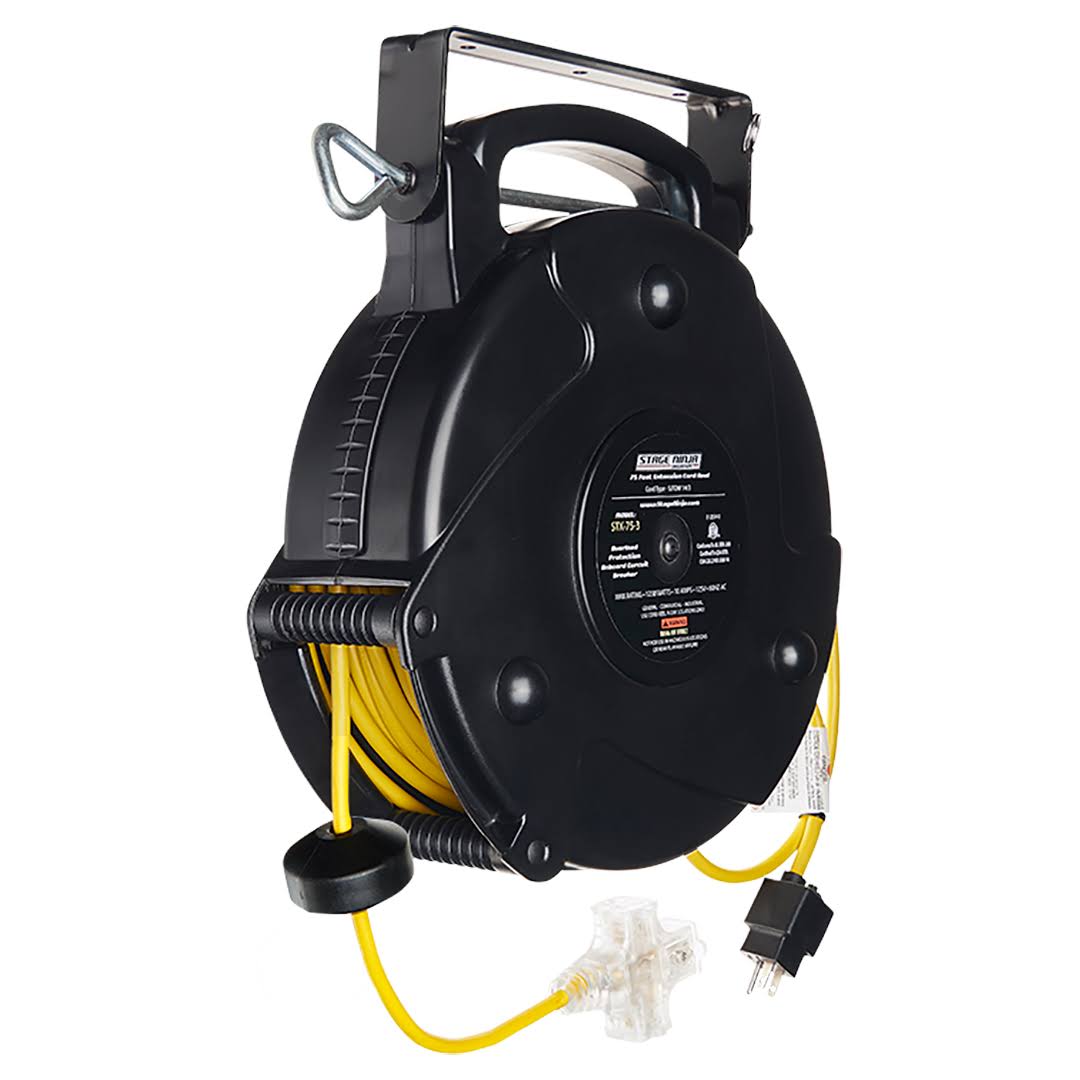 Stage Ninja STX-75-3 Retractable Triple Tap Power Reel - Yellow