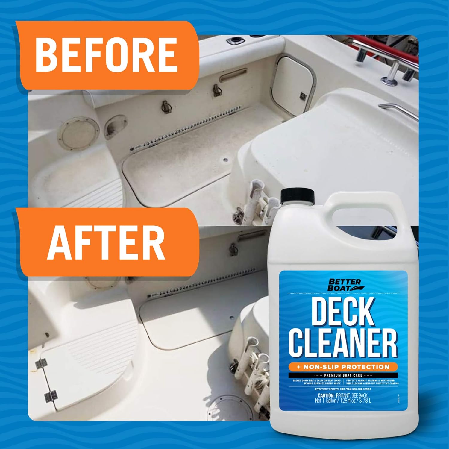 Large Boat Deck Cleaner Marine Grade to Clean Anti Stick Surfaces and Non Stick Floor on Boats Gallon Size Bulk Pack of 2