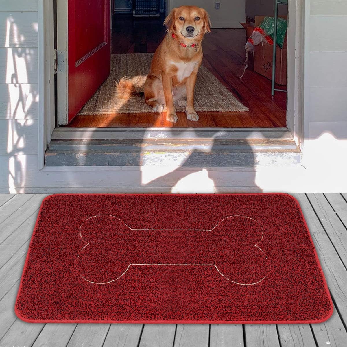 LINLA Indoor Doormat Super Absorbs Mud Mat, Machine Washable Non-Slip Rubber Backing Clean Mat for Front Door Inside Dirt Trapper Mats Shoes Scraper, 24x59 Inches Black Red