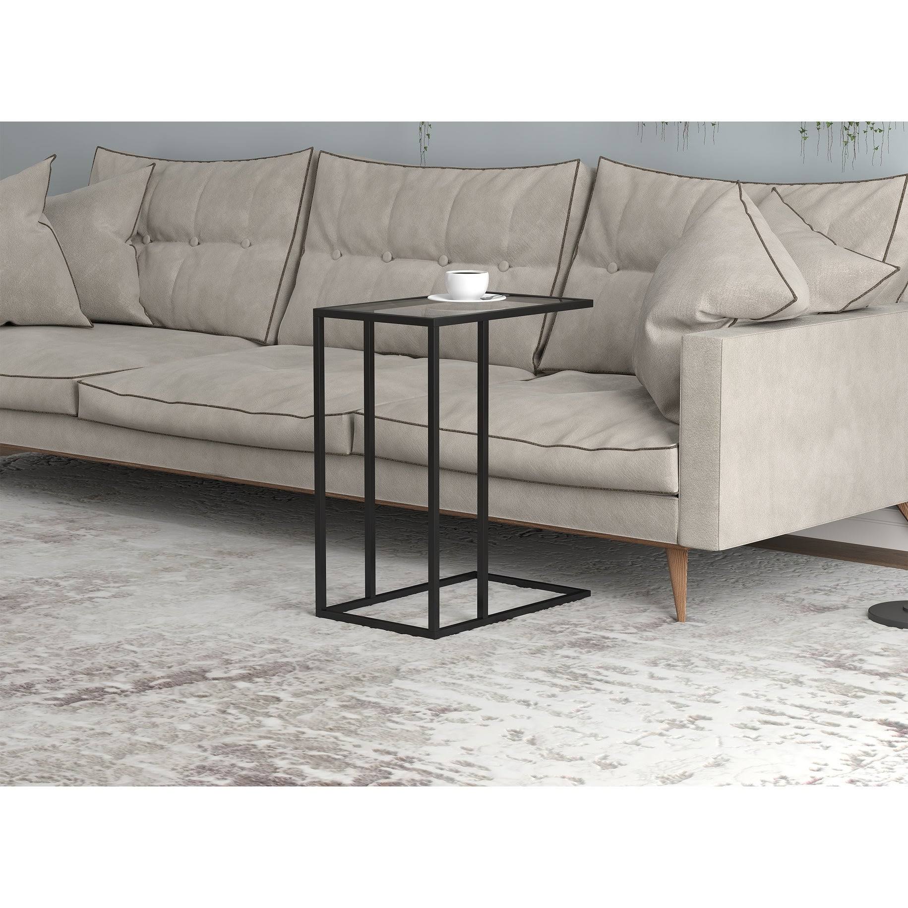 Dotcom Accent Table 19L C-Shaped Glass Black Metal