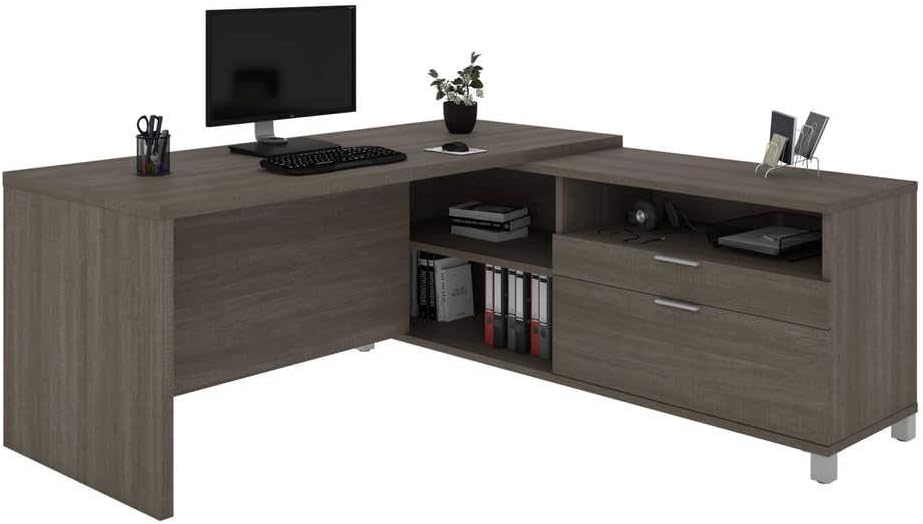 Bestar, Universel Collection, Modern Executive Office L-Shaped Desk with Storage Space