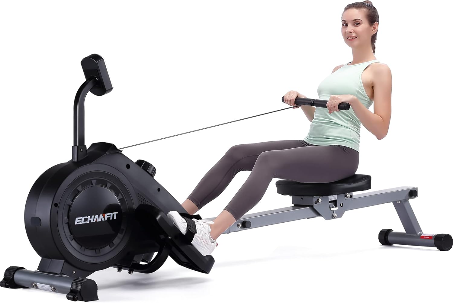 ECHANFIT Magnetic Rower Machine with 16-Level Silence Resistance for Whole Body Rowing with LCD Monitor for Home Gym, Cardio Exercise and Strength Training
