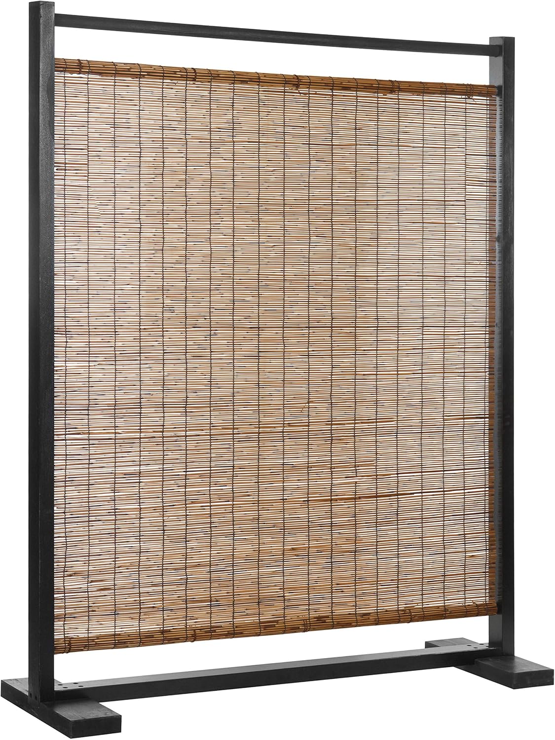 MyGift Rustic Black Wood & Reed Single Panel Privacy Screen Room Divider