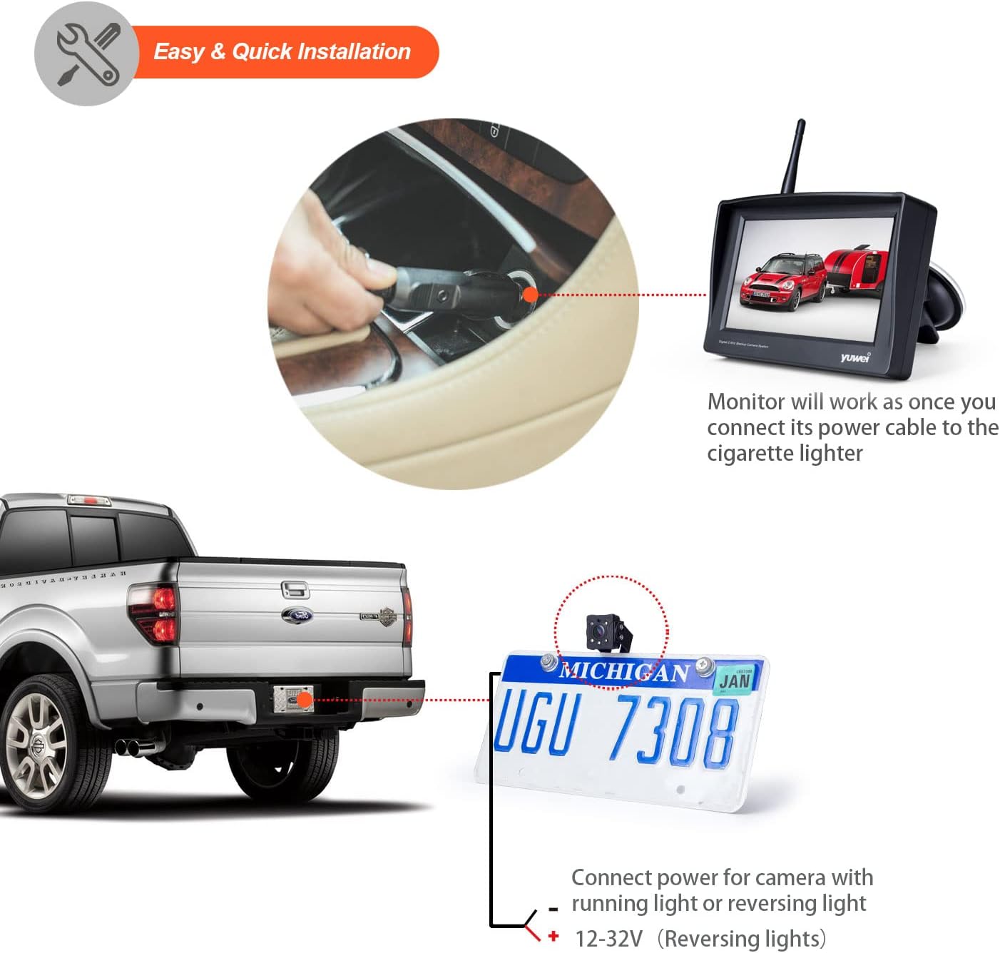 Wireless&nbsp;Backup&nbsp;Camera&nbsp;System with 4.3 inch Split Screen,&nbsp;IP69K&nbsp;Waterproof&nbsp;Wireless&nbsp;Rear&nbsp;View&nbsp;Camera with Night Vision, Support add 2nd Wireless&nbsp;Reversing&nbsp;Camera&nbsp;for&nbsp;Trailer,&nbsp;Vans,