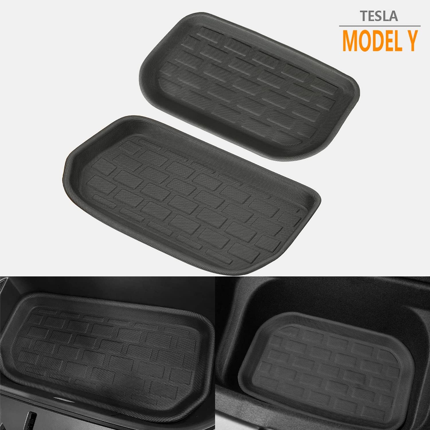 ROCCS Frunk Cargo Mat - Rear Storage Trunk Cargo Tray- All Weather TPR Cargo Liner Mats for Tesla Model Y 2020 2021 - Pack of Two Pack of 2
