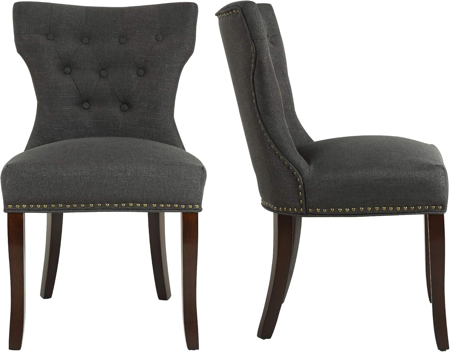 Set of 2 Dining Chairs Accent Chairs of Soft Fabric with Solid Wooden Legs(Gray)
