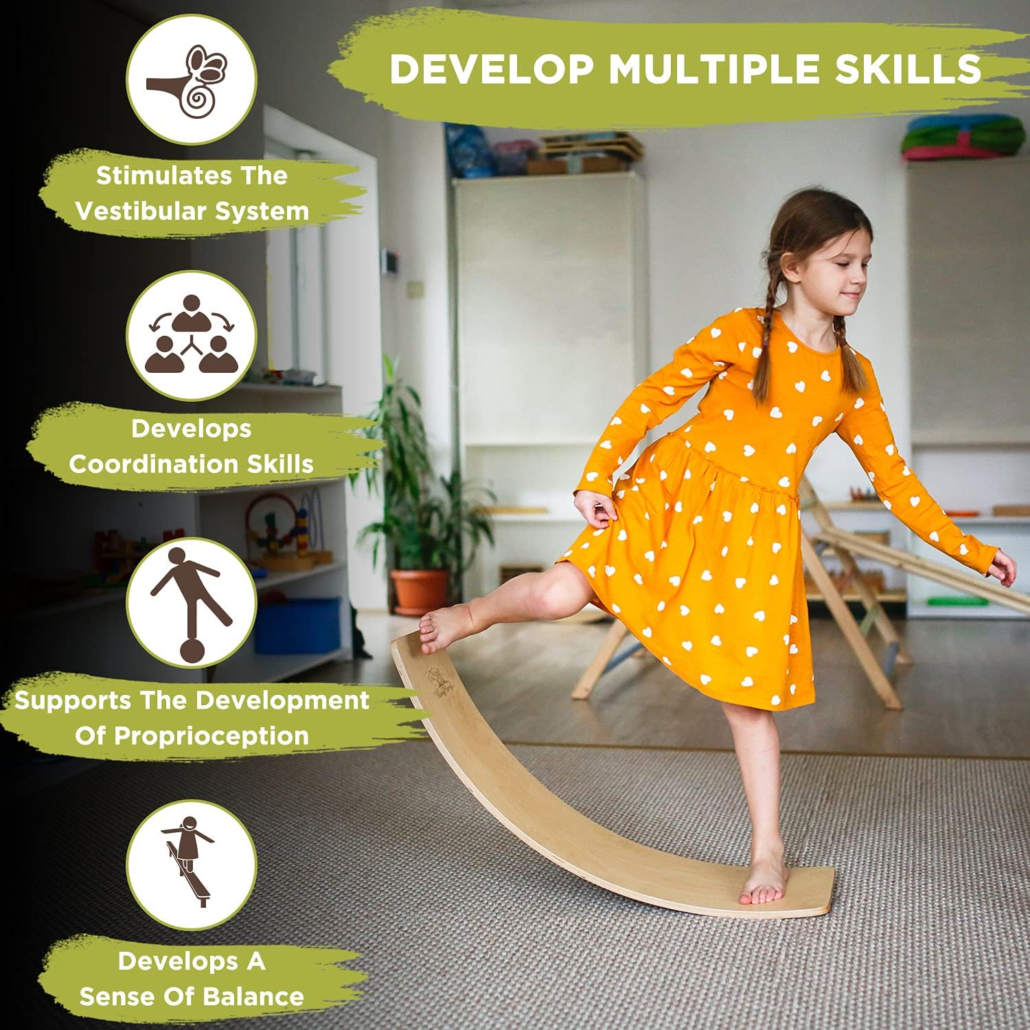 TinyBryte Wooden Wobble Board, 35 Inch Wooden Wobble Balance Board, Adult Yoga Boards, Rocker Board, Toddler Balance Board, Kids Balance Board Toy, Woldorf Toys (Large) Pack of 2