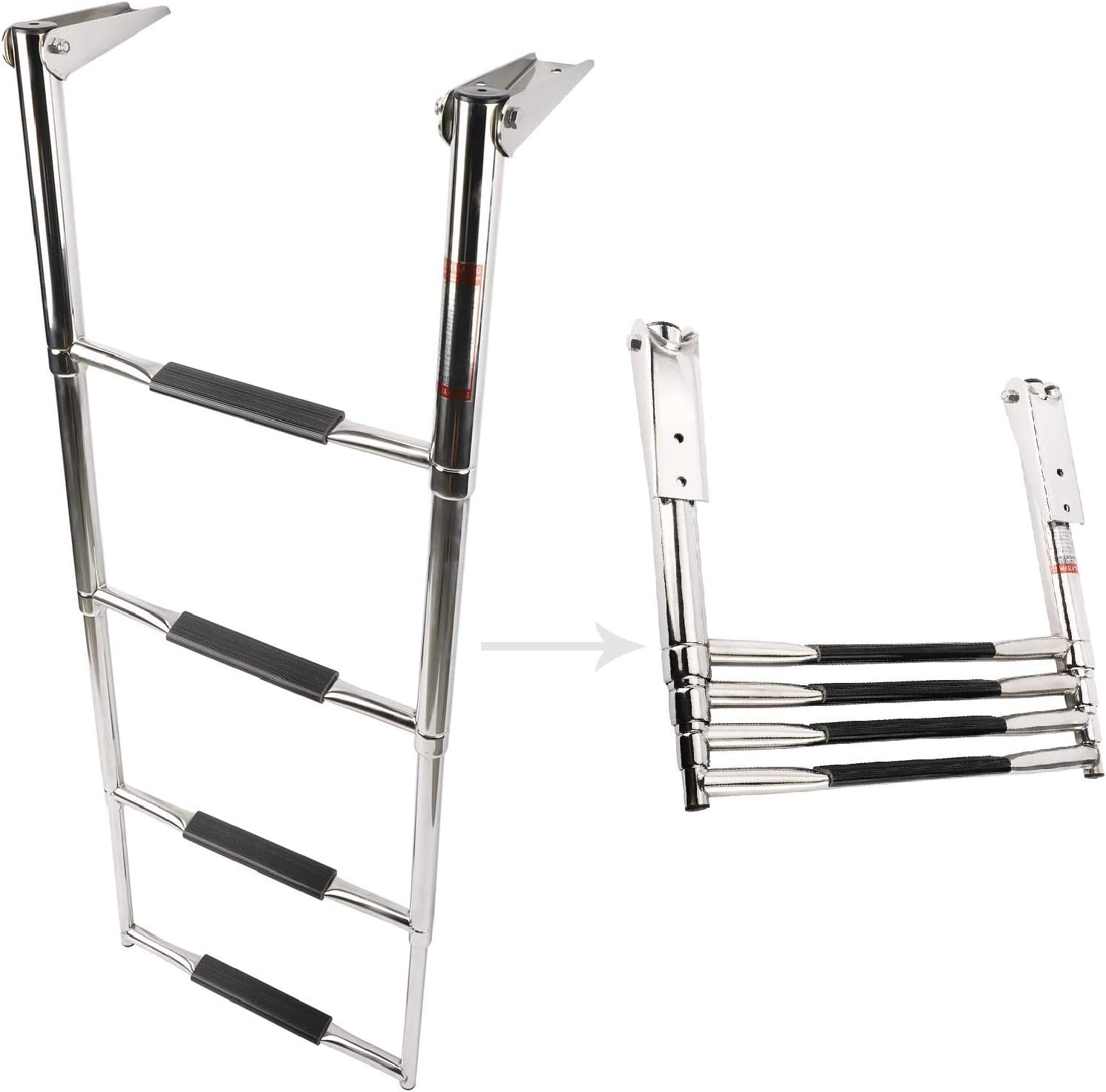 NovelBee 4 Step Boat Folding Ladder Stainless Steel Telescoping Extendable Ladder with Bungee Cord Strap and Mounting Screws for Marine Yacht Swimming Pool,Centrum Width 16