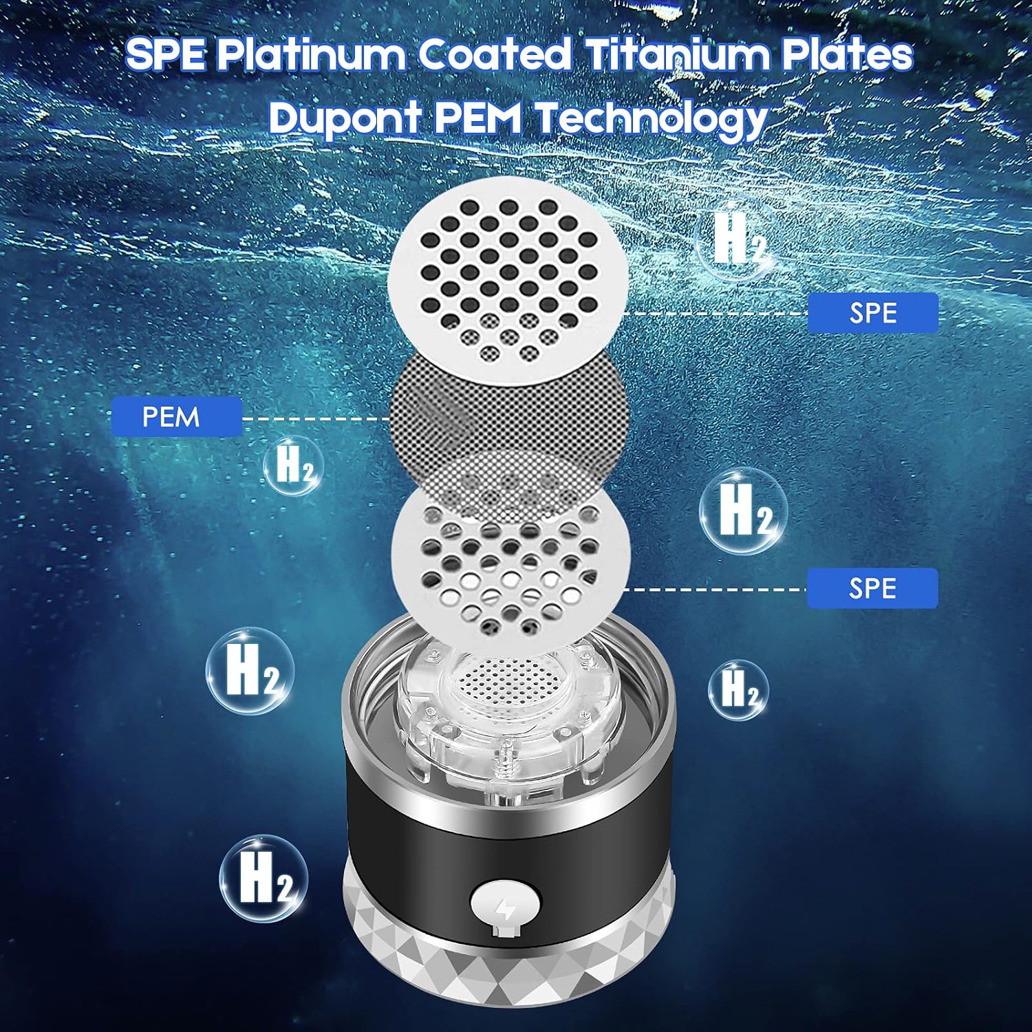 N.P Hydrogen Water Bottle Generator,Up to 1700PPB,Dual Chamber,PEM and SPE Technology,Portable Hydrogen Water Maker Machine with Inhaler Adapter & Alkaline Balls,New Technology Glass Water Ionizer