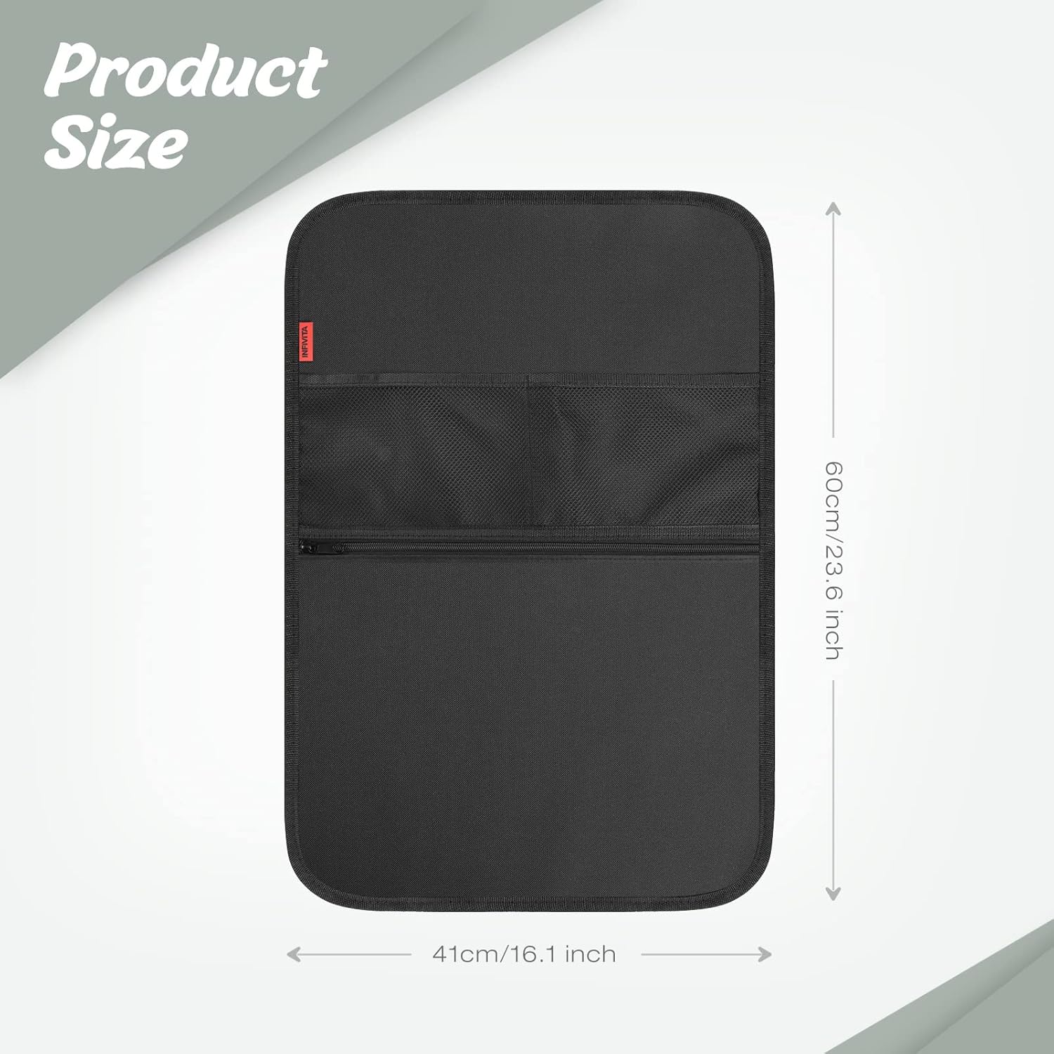 INFIVITA Car Seat Back Protector - Car Organizer with 3 Large Pockets for Storing Kid&rsquo;s Things, Kick Mats for Road Trip with Kids, Back of Seat Protector for Kids Feet Car Seat, Black, 2 Pack