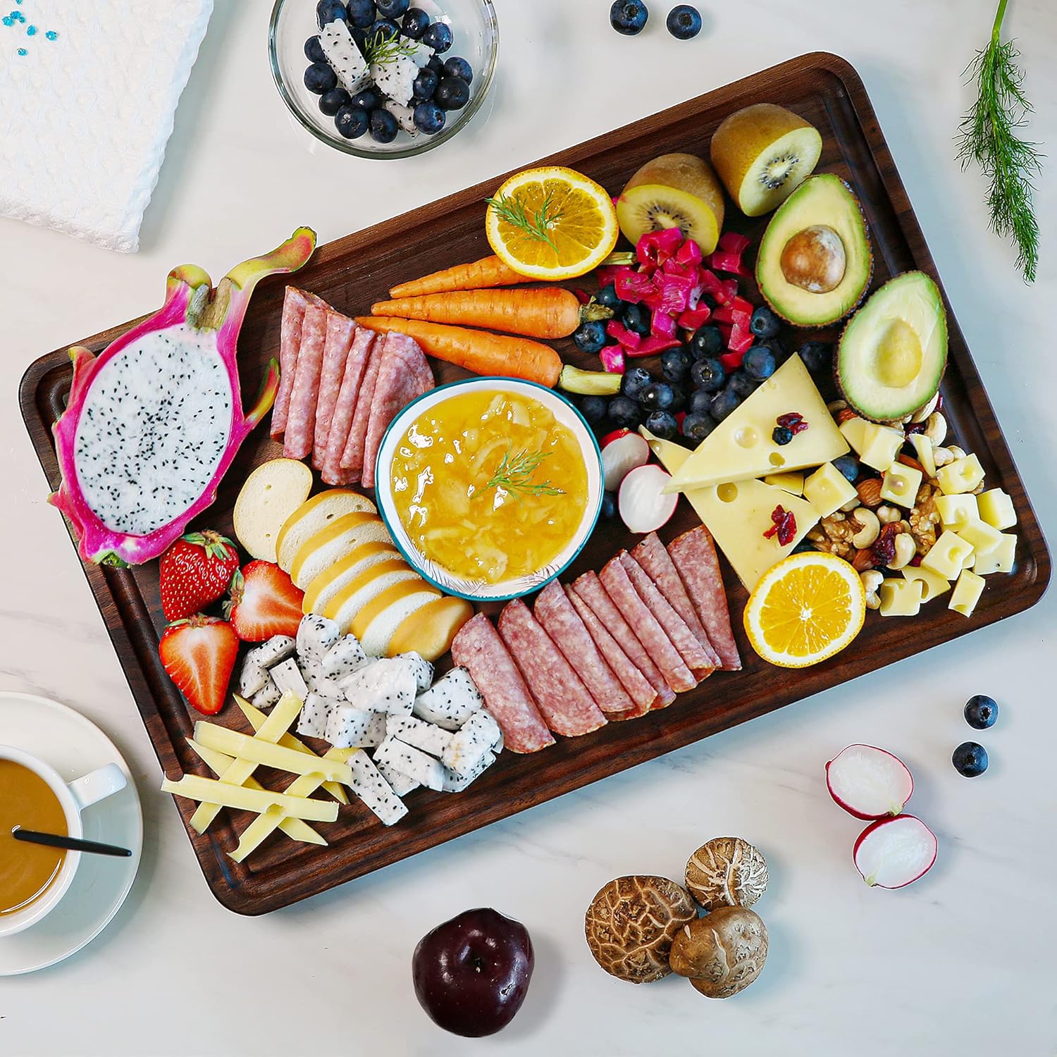 AZRHOM Large Walnut Wood Cutting Board for Kitchen 18x12 (Gift Box) with Non-slip Mats Juice Groove Handles Extra Thick Reversible Butcher Block Chopping Board Cheese Charcuterie Board Pack of 2