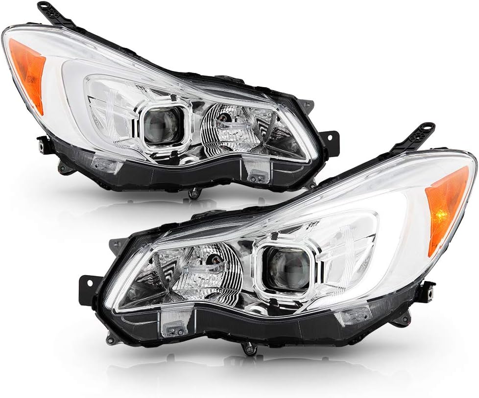 ACANII - For [Halogen Model] 2012-2015 Subaru Impreza Crosstrek Chrome Housing LED Tube Projector Headlights Headlamps