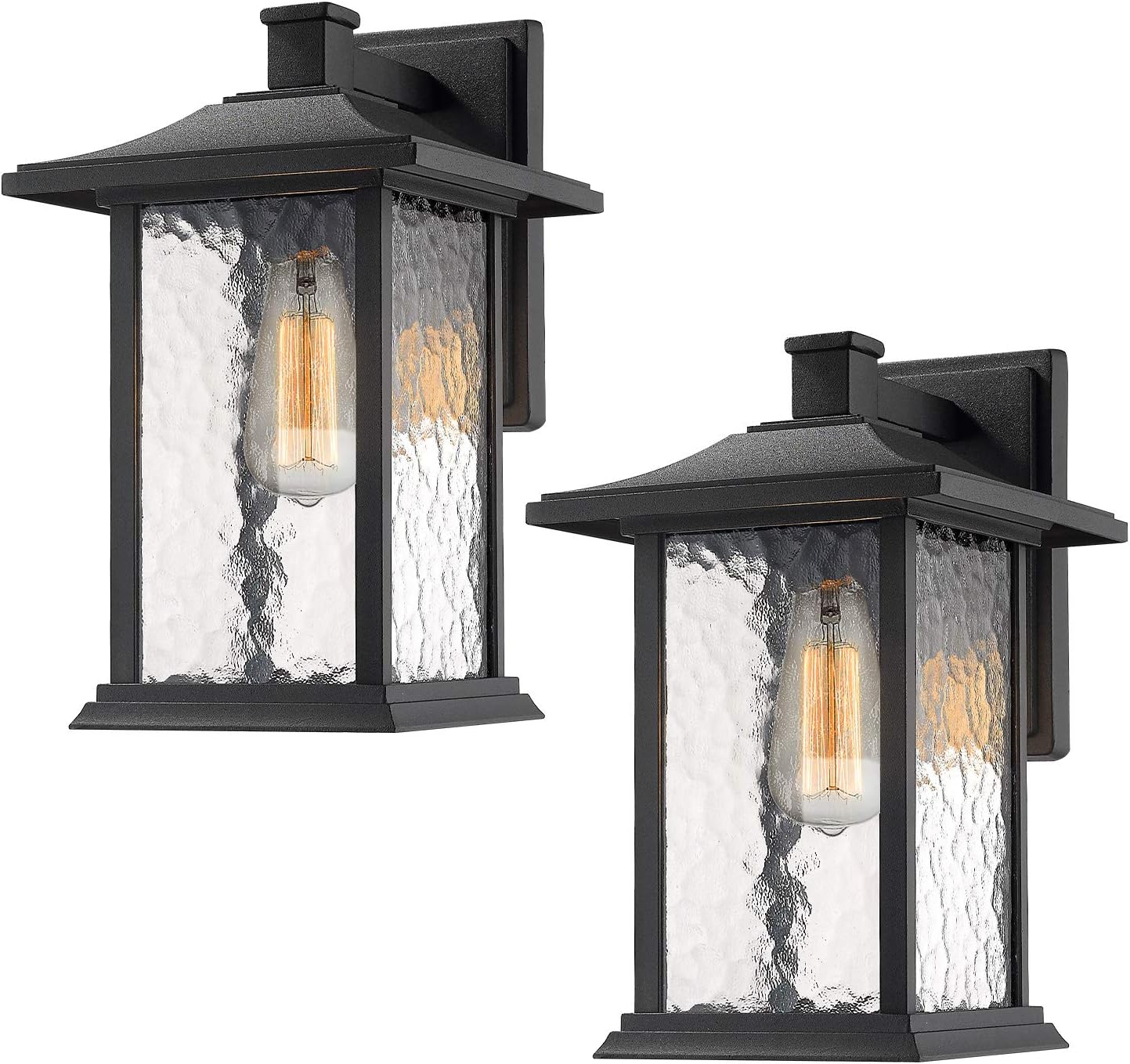 Beionxii Outdoor Wall Lights, Set of 2 Exterior Wall Mount Sconce Porch Light Sand Textured Black Die-cast Aluminum with Water Glass (8