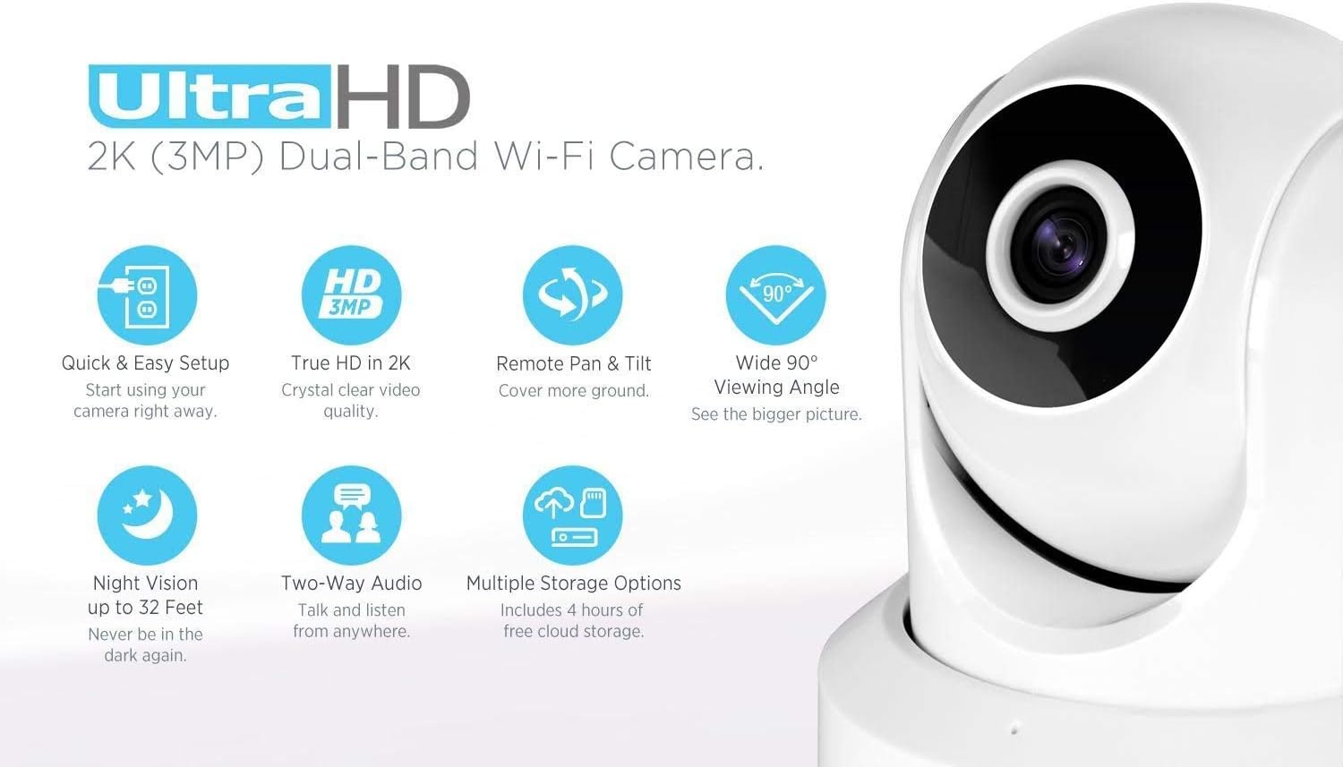 Amcrest UltraHD 2K (3MP/2304TVL) WiFi Video Security IP Camera with Pan/Tilt, Dual Band 5ghz/2.4ghz, Two-Way Audio, 3-Megapixel @ 20FPS, Wide 90° Viewing Angle and Night Vision IP3M-941B (Black) Pack of 2