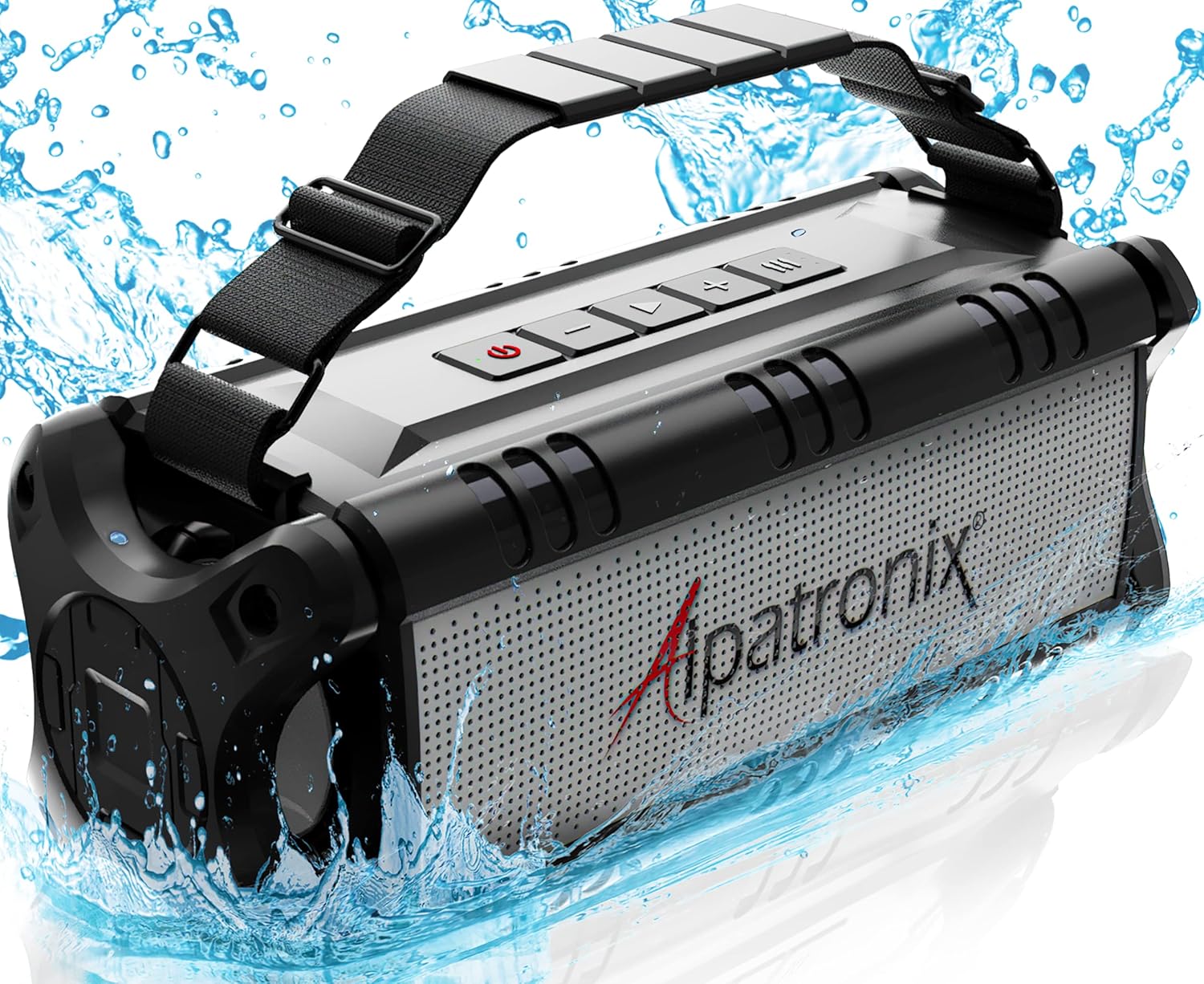 Waterproof Bluetooth Speaker 60W (80W Max), Portable, Wireless, 8000mAh Power Bank, Handsfree, Shockproof, TWS, DSP, Stereo, Subwoofer, TF Card, NFC, Alpatronix AX500, Indoor & Outdoor &ndash; Black
