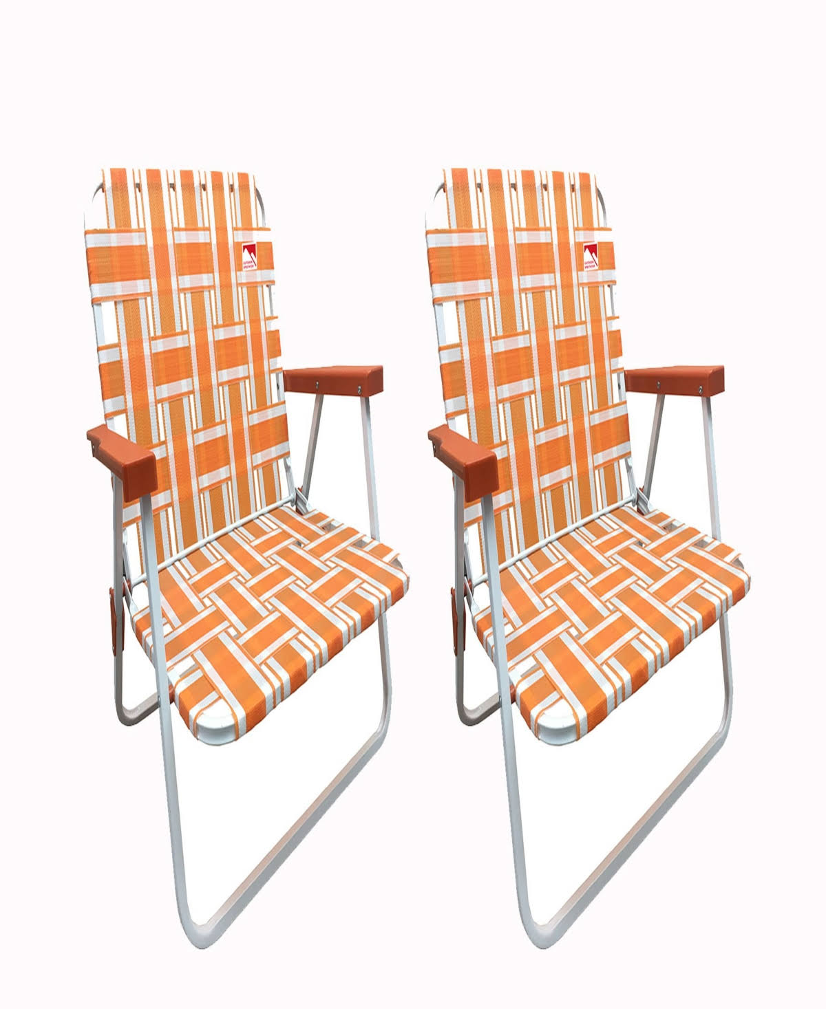 Outdoor Spectator (2-Pack) Low Back Reinforced Steel Powder Coated Webbed Folding Lawn/Camp/ Beach Chair (Orange)