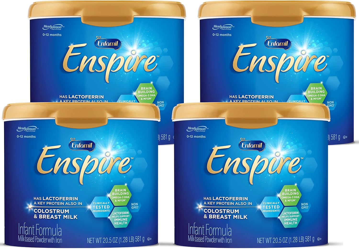 Enfamil Enspire Baby Formula with Immune-Supporting Lactoferrin, Brain Building DHA, 5 Nutrient Benefits in 1 Formula, Our Closest Formula to Breast Milk, Reusable Tub, 20.5 Oz (Pack of 4)