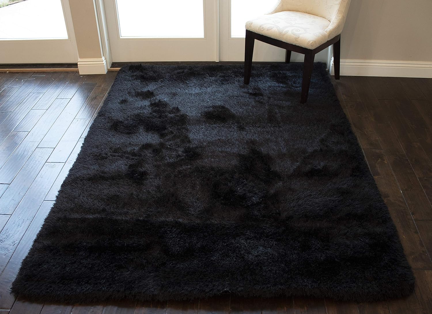 Indoor Bedroom Living Room Solid Plush Pile Shag Shaggy 8x10 Feet Area Rug Carpet Rug Modern Contemporary Decorative Designer Polyester Made Canvas Backing Hand Woven Fluffy Fuzzy Furry Canvas Back