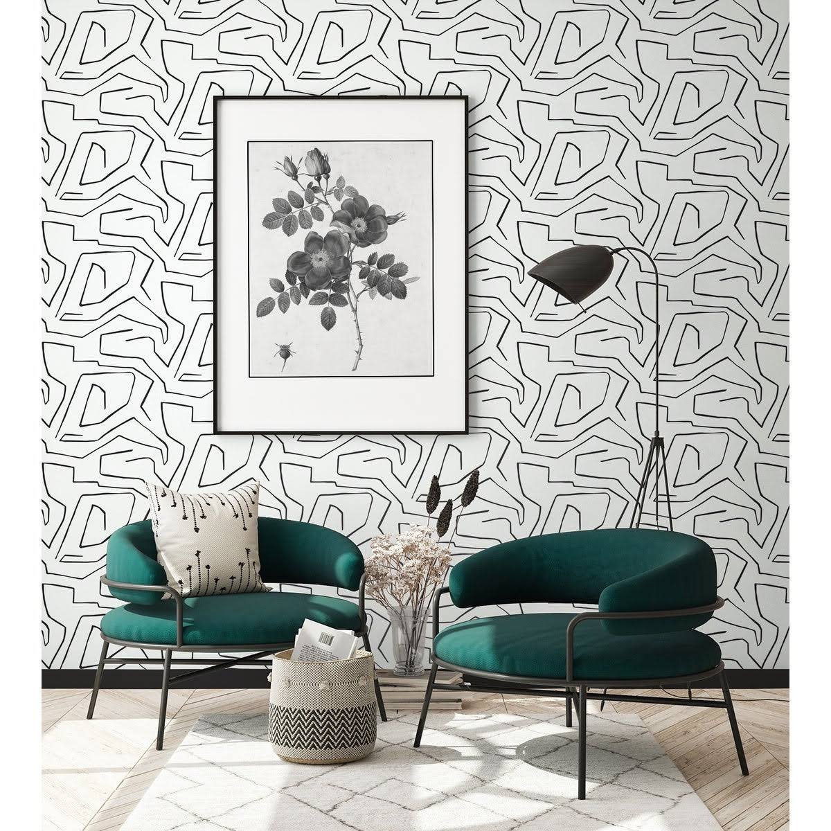 Seabrook Designs Abstract Maze Unpasted Wallpaper - 20.5 in. W x 33 ft. L - Black u0026 White