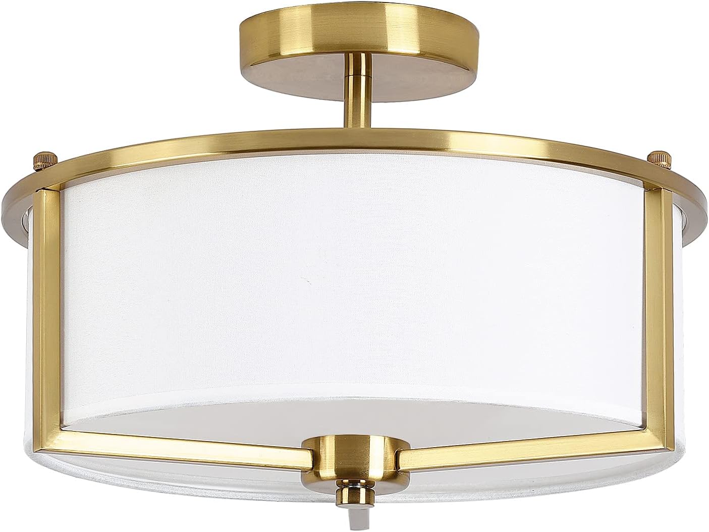 Semi Flush Mount Ceiling Light,13-inch Drum Ceiling Light Fixture,Antique Brass Finish with Fabric Hardback Shade,Flush Mount Light Fixtures for Bedroom,Hallway and Foyer