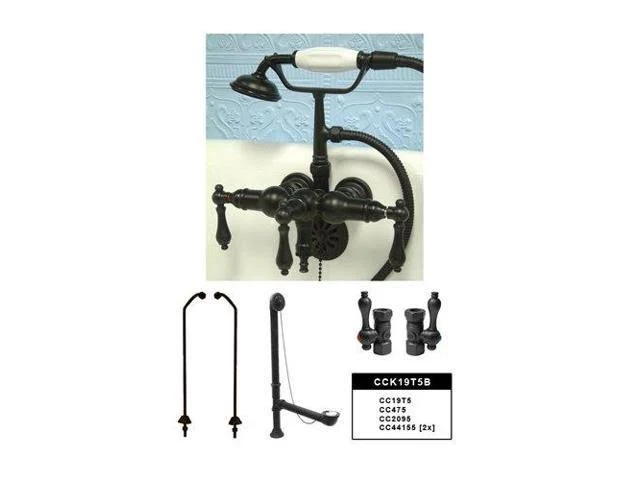 Kingston Brass CCK19T5B Vintage Wall Mount Down Spout Clawfoot Tub Faucet Package in Oil Rubbed Bronze