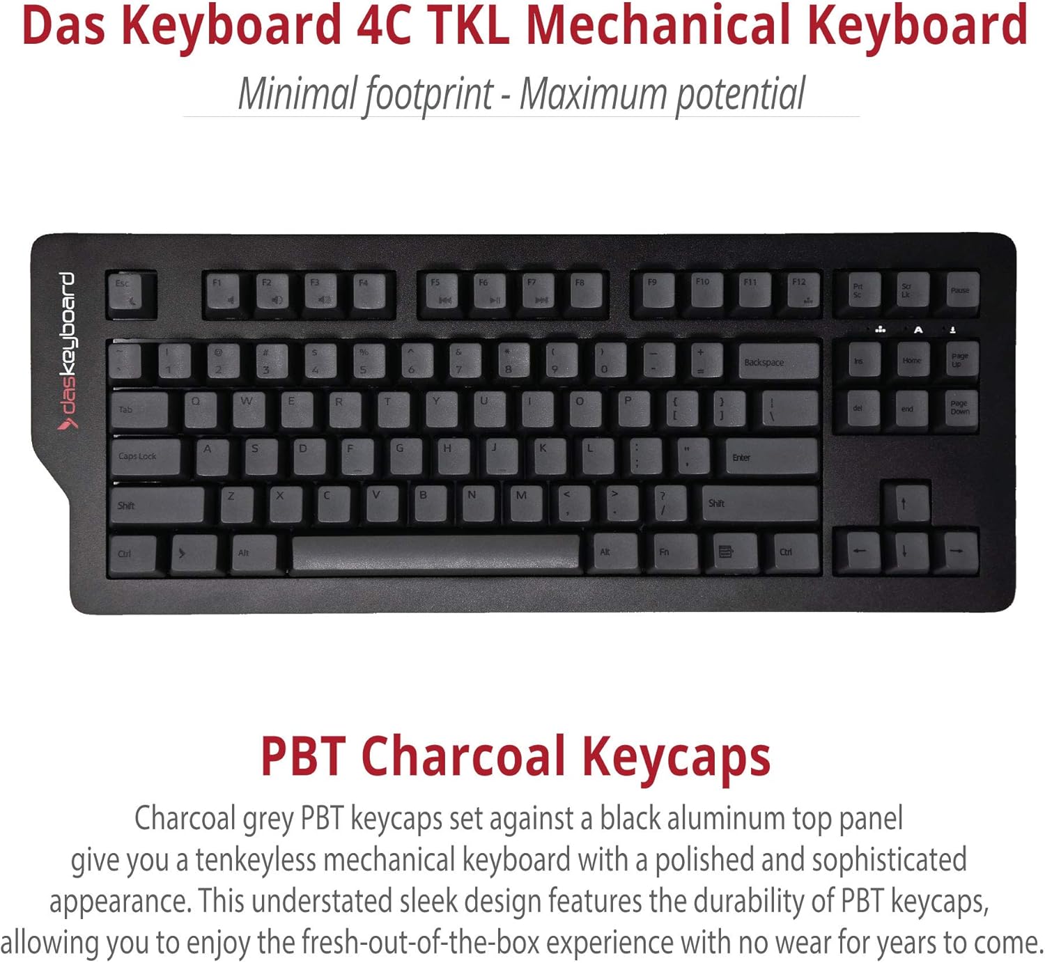 Das Keyboard 4C TKL Wired Tenkeyless Mechanical Keyboard, Cherry MX Brown Mechanical Switches, Premium PBT Keycaps, 2-Port USB Hub (87 Keys, Black Keyboard, Gray PBT Keycaps)