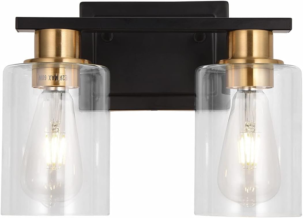 Matt Black and Bronze Farmhouse Vanity Light Wall Mount Lighting Sconce Bathroom Vanity Light (2 Lights)