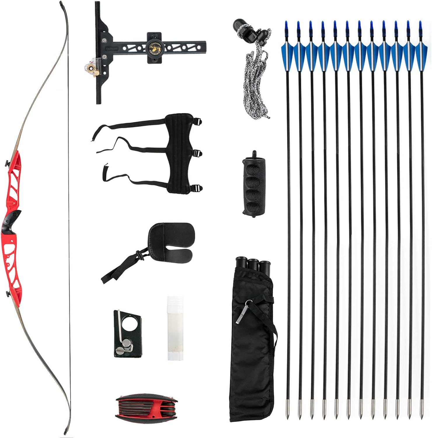 Bkisy Recurve Bow Set 18-38 lbs Archery Bow Aluminum Alloy Takedown Recurve Bow Right Hand Bow with 12 Arrows for Adults Youth Hunting Shooting Practice Competition Red Pack of 2