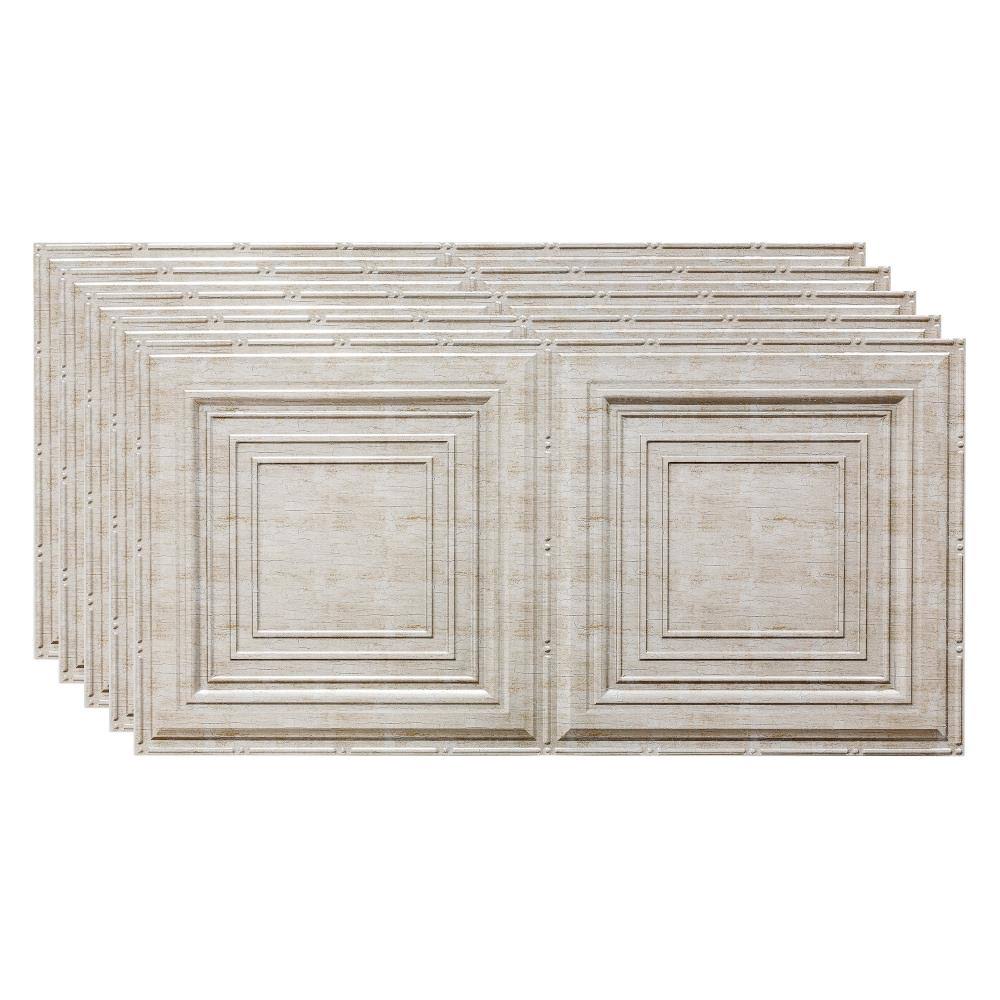 Fasade Traditional Pattern/Style #3 Decorative Vinyl 2ft x 4ft Glue Up Ceiling Tile in Vintage Metal (5 Pack)