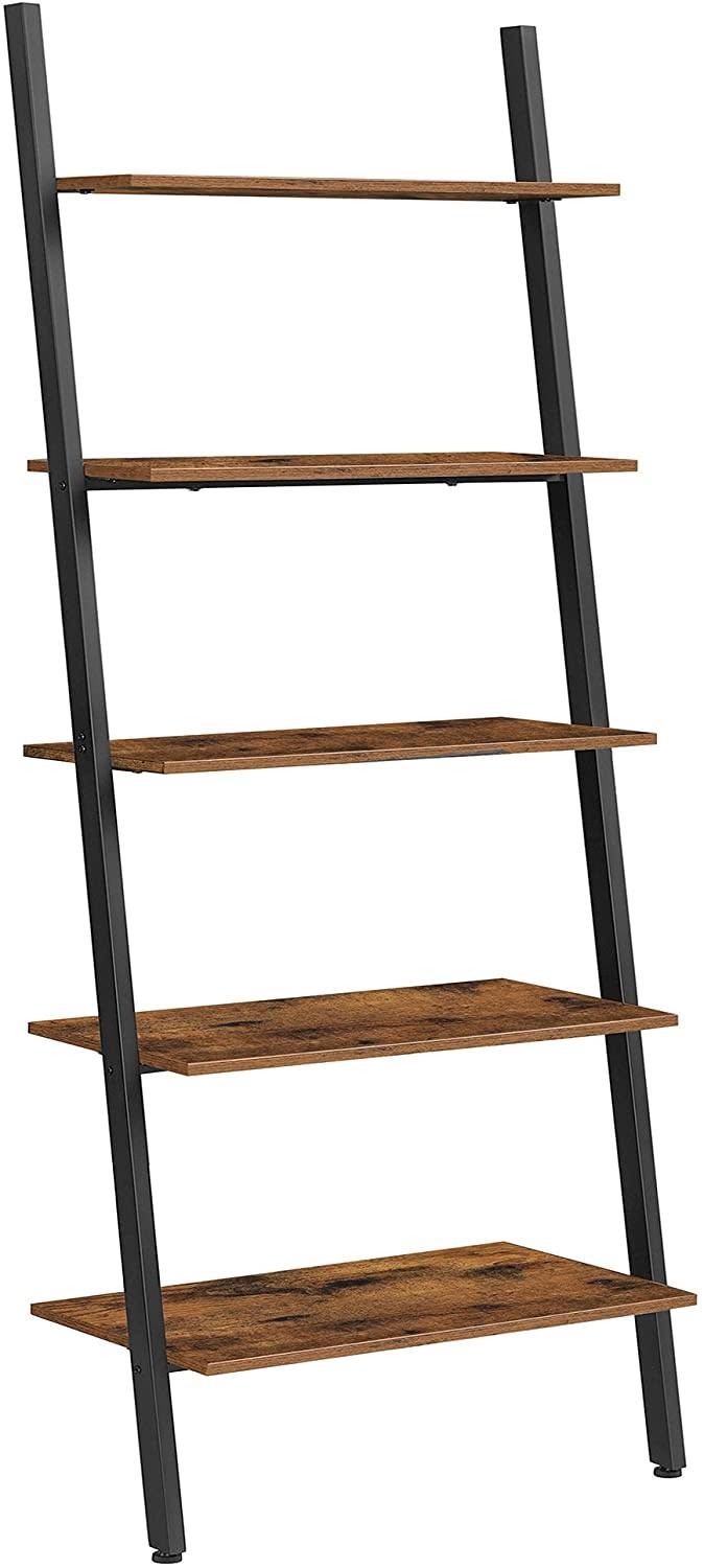 VASAGLE Industrial Ladder Shelf, 5-Tier Bookshelf Rack, Wall Shelf for Living Room, Kitchen, Office, Stable Steel, Leaning Again