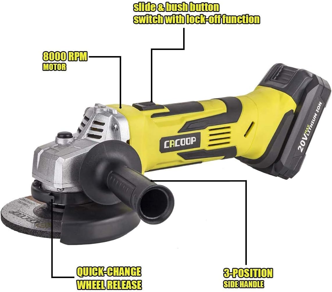 CACOOP 20V 4-1/2''Cordless Angle Grinder with 4.0Ah Battery and Charger,Power Handheld Portable Angle Grinder