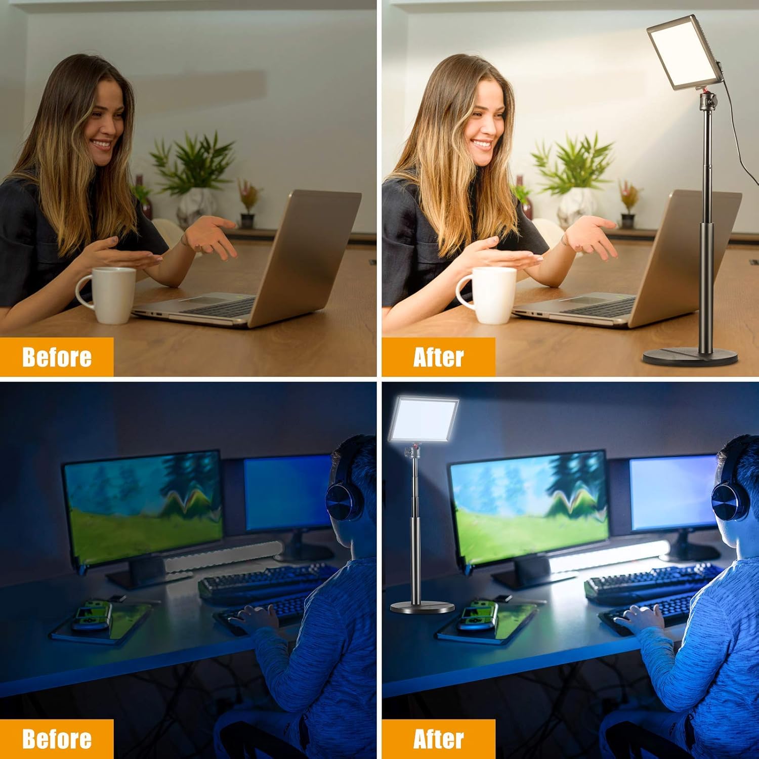 Key Light w Extendable Desktop Stand, VIJIM Brightness/Color Temperature Adjustable LED Video Light, Soft Panel Fill Light for Streaming, Record Videos, Video Calls, Zoom Meetings (K3) Pack of 2