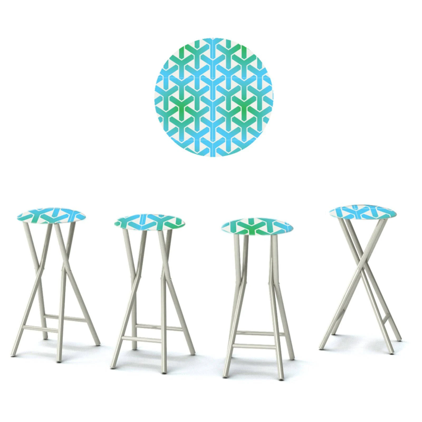 Best of Times Padded Pattern Outdoor Backless Bar Stools - Set of 4 Green/Blue
