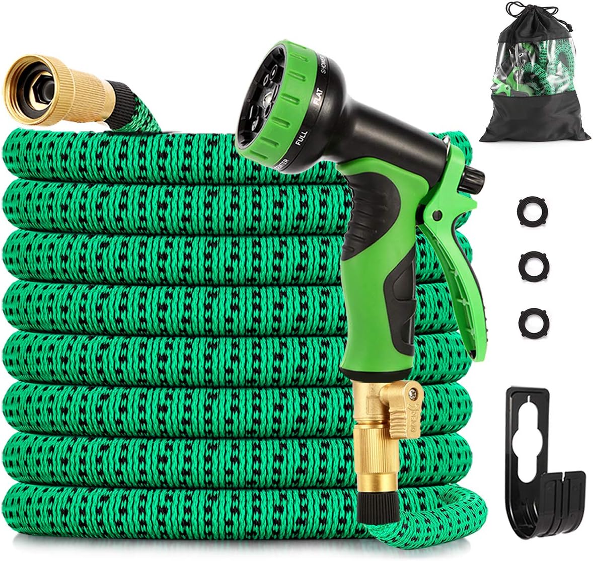 Watato Expandable Garden Hose 100ft-Water Hose with Durable 10 Way Zinc Alloy Spray Nozzle-4 Layers Latex and 3/4’’ Solid Brass Fitting-Strength 3750D Flexible Lightweight Yard No Kink Hose Pipe Set Pack of 2