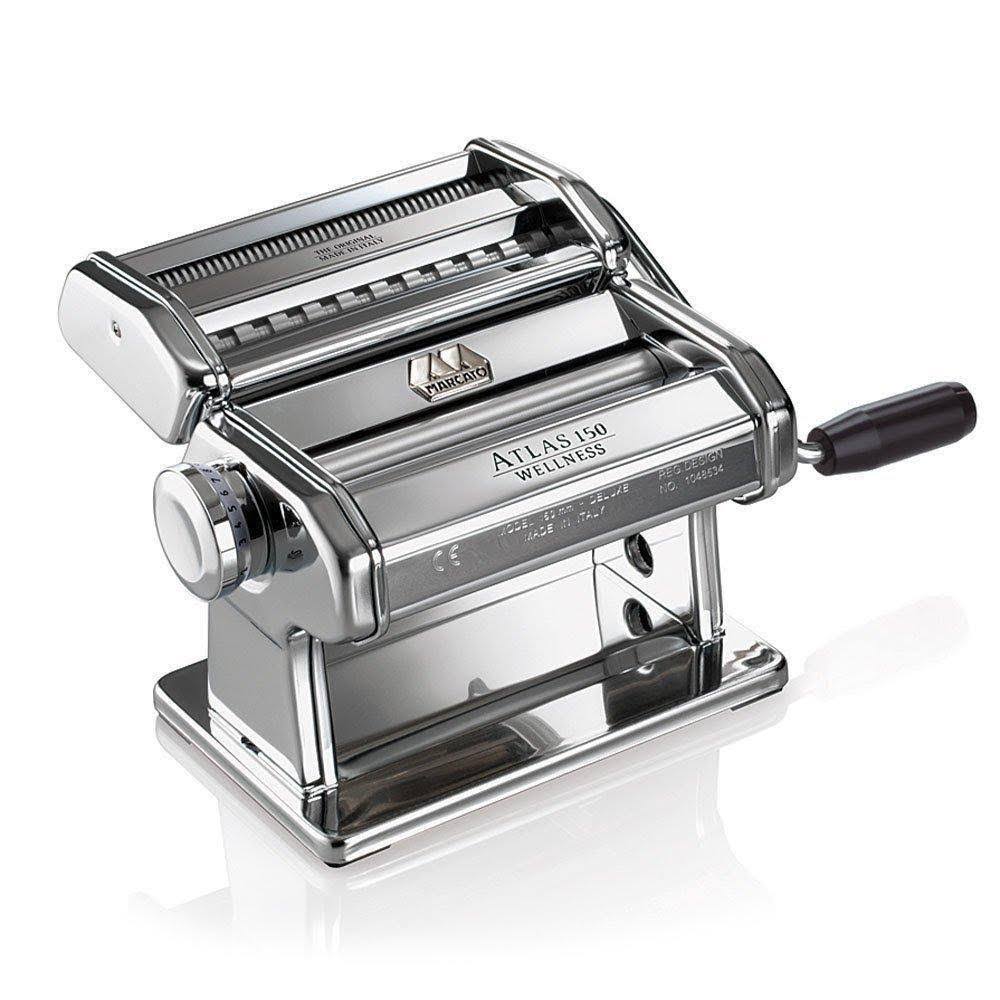 Marcato Atlas Pasta Machine, Stainless Steel, Silver, Includes Pasta Cutter, Hand Crank,
