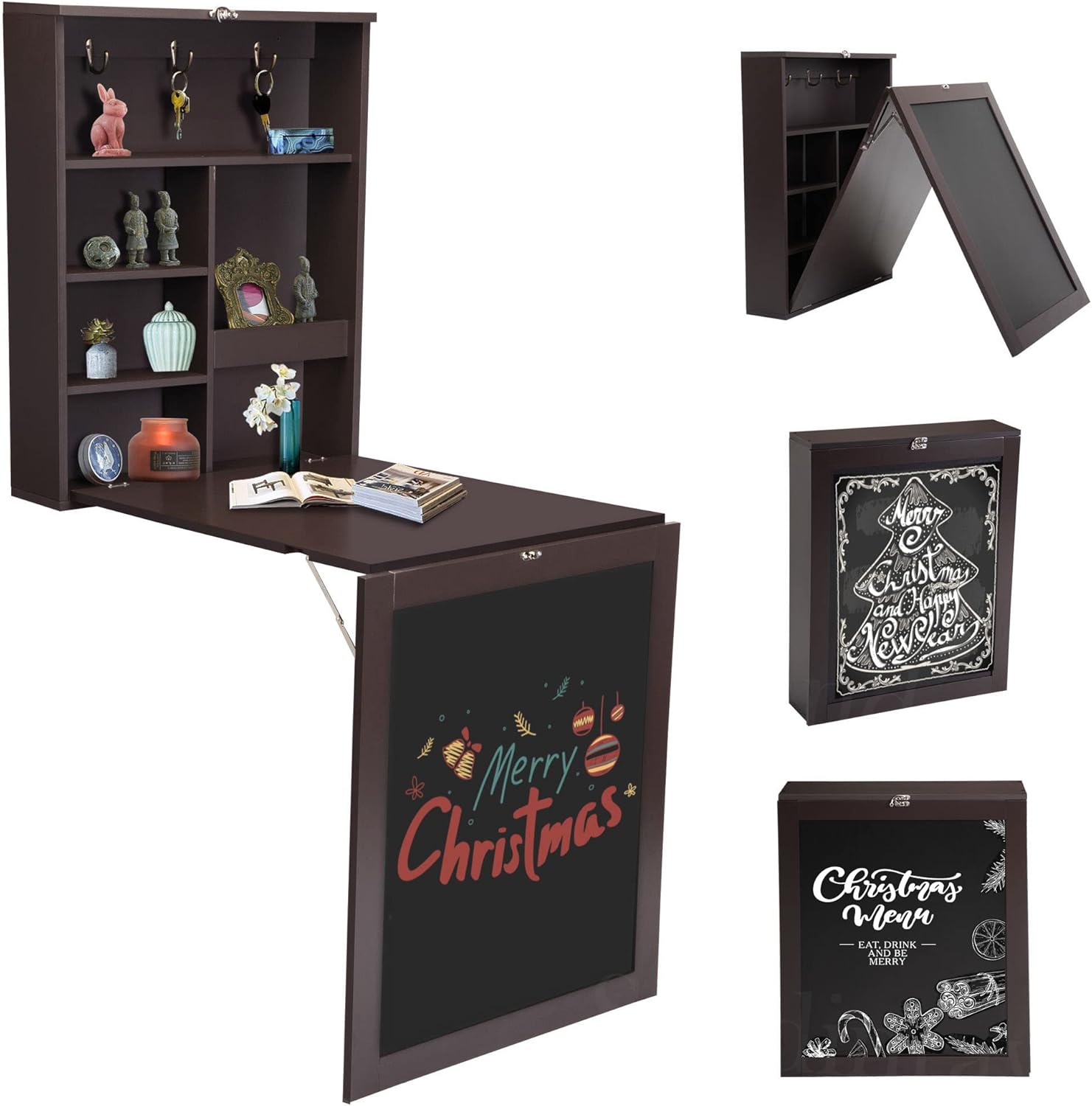 Sandinrayli Wall Mounted Desk Fold Down Table Craft Cabinet with Storage Shelves Modern Bar Desks Slides Table for Small Spaces, Living Room, Study, Bedroom