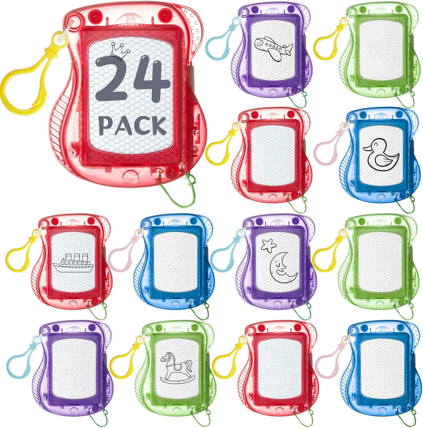 Outus 24 Pieces Mini Magnetic Drawing Boards Doodle Board for Kids Backpack Keychain Clip Drawing Board Erasable Sketch and Painting Pad for Classroom Rewards Party Favors and Goodie Bag Stuffers